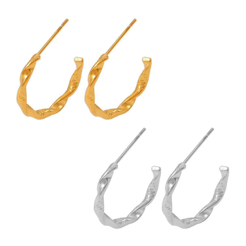 New geometric C-type twisting earrings European and American style simple design sense stainless steel plated 18k gold earrings