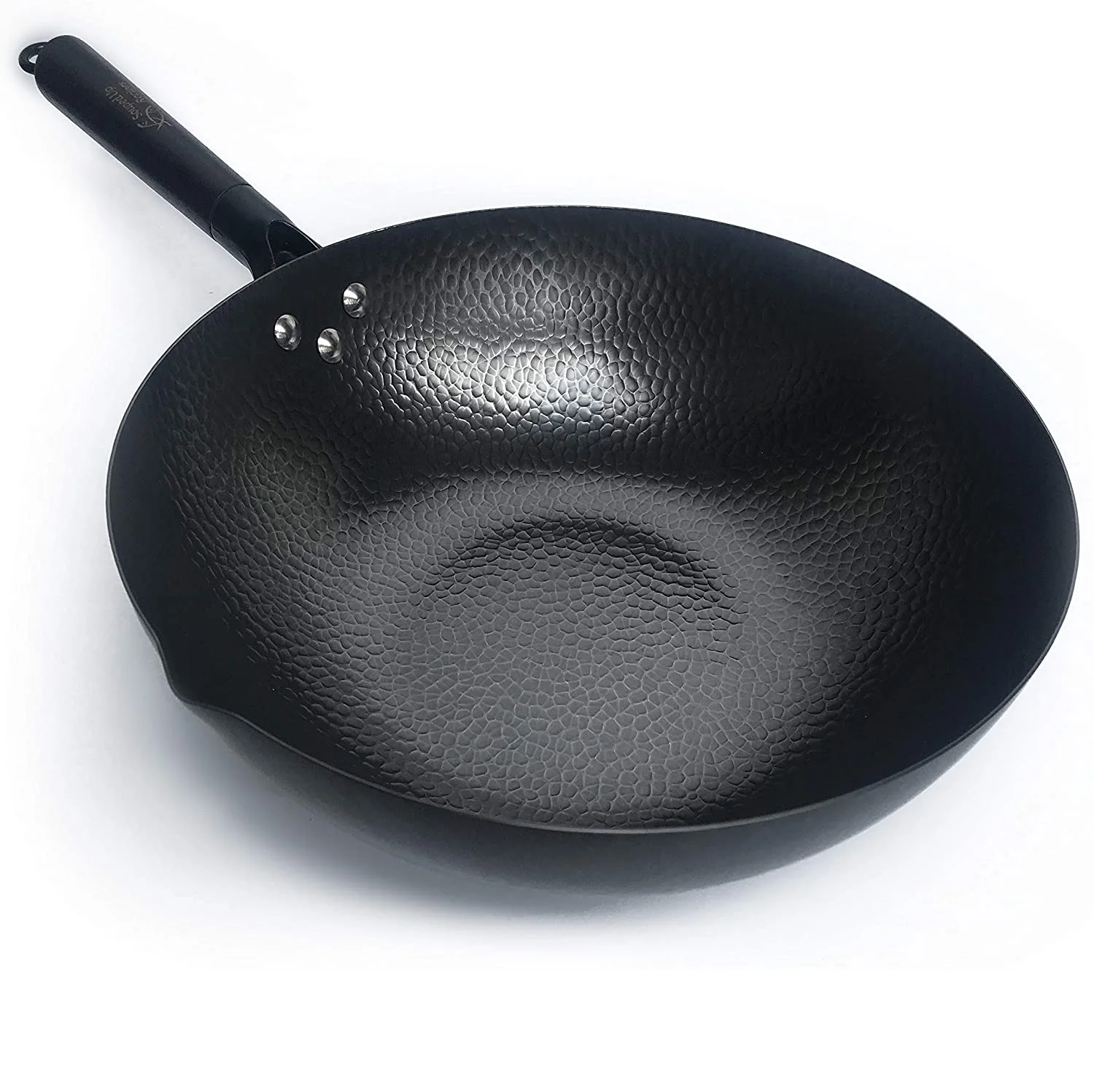 Round non-stick wok with wooden lid multi-function kitchen cookware carbon steel pot 3-piece set