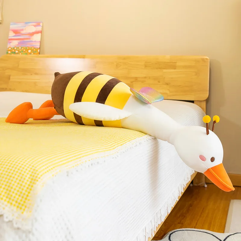 Big white goose plush toy creative bee goose doll long sleep pillow wholesale