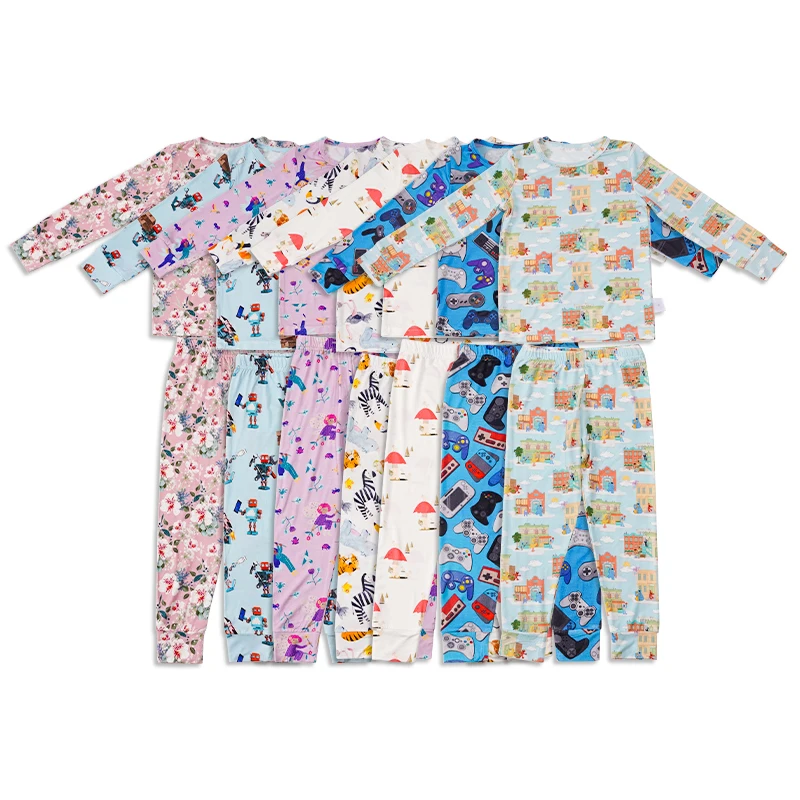 Organic bamboo kids pajamas custom children pyjamas printed kids loungewear hight quality kids slpeep wear children clothes