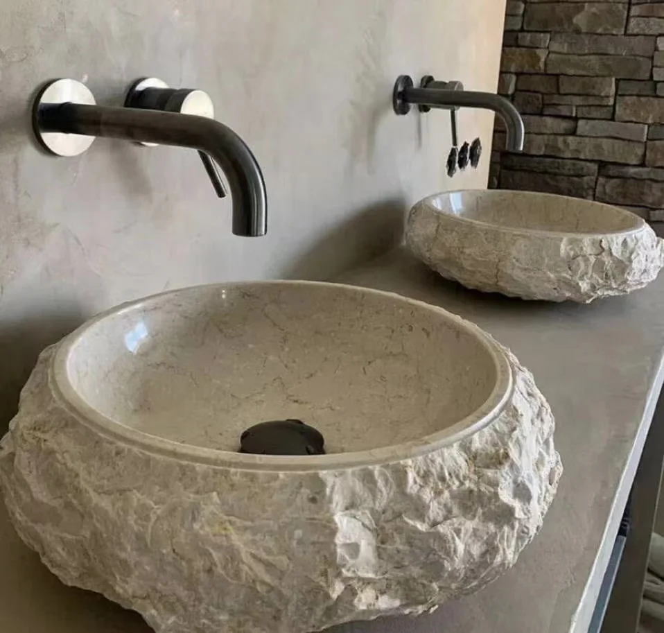 European Natural Beige Marble Stone Outdoor Hand Wash Basin