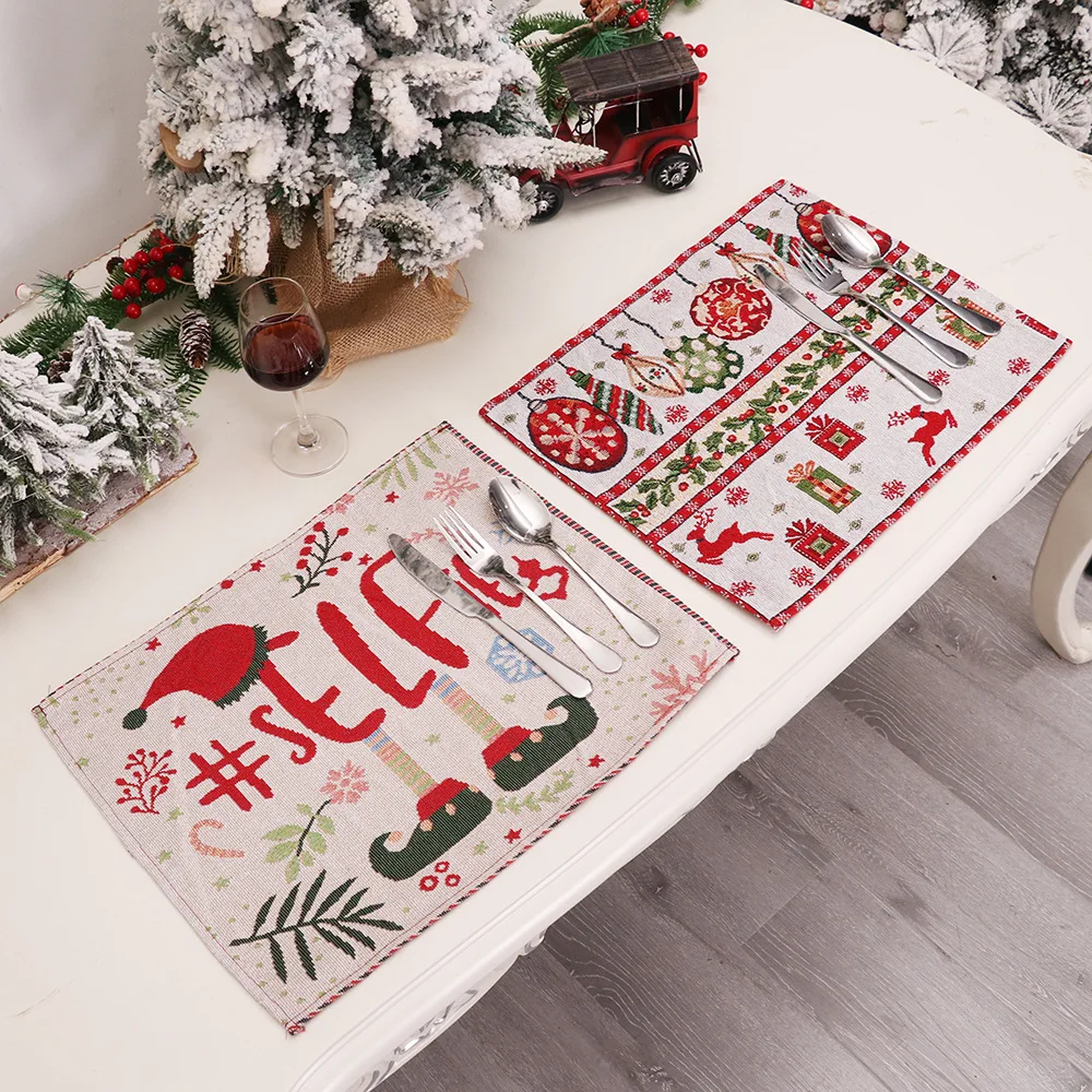 Forest Reindeer Vintage Christmas Eve White Snowflakes Holiday Season Decorative Woven Tapestry Placemats Christmas Table Mat