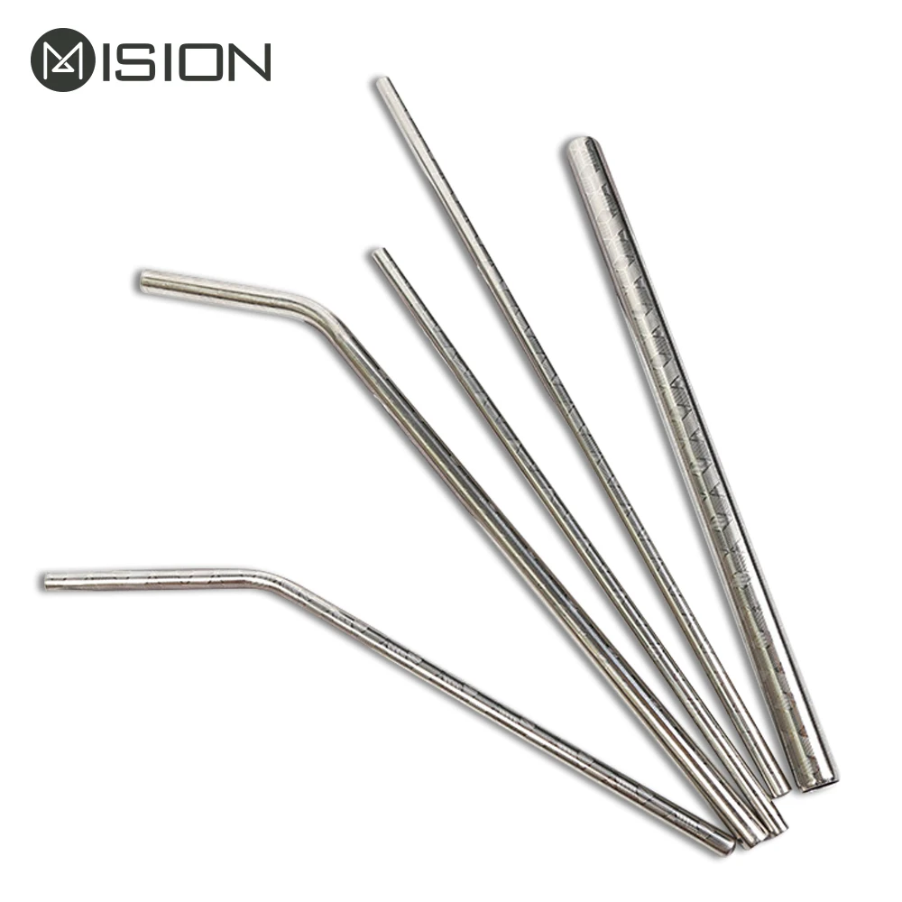 Eco-friendly vintage embossed stainless steel straw set