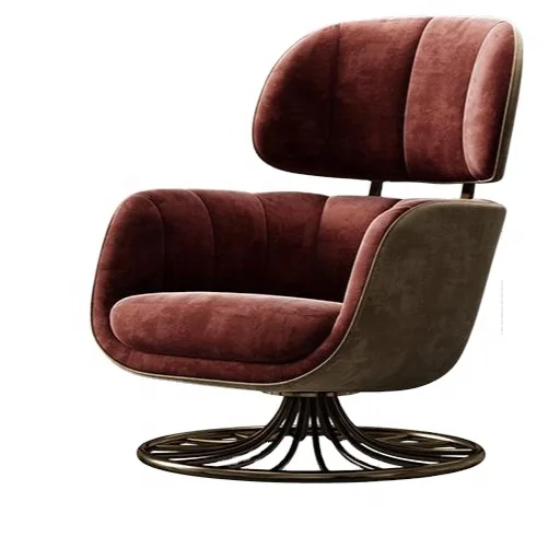 Italy High-end Villa Living Room Modern Single Leisure Velvet Metal Base Sofa Chair