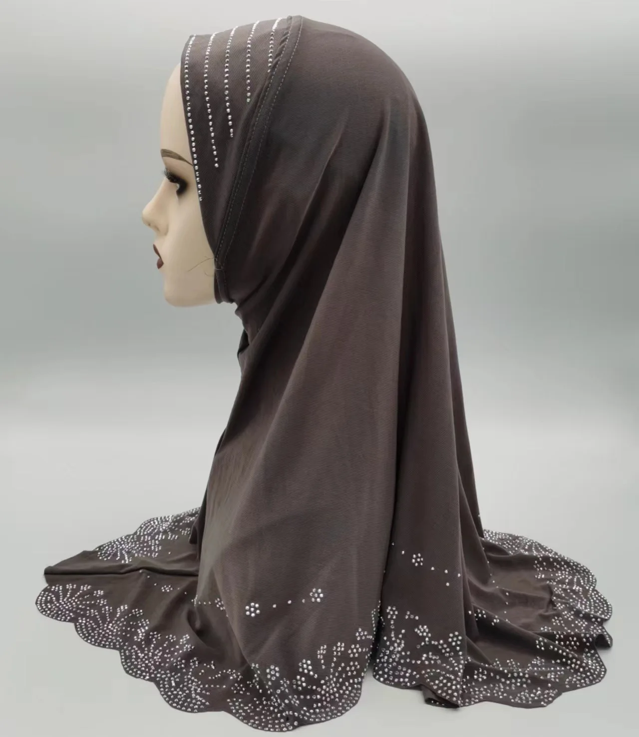 Luxury Shiny rhinestone instant elastic headscarf Malaysian Muslim Crystal hemp Jersey Hijab sarima hijab
