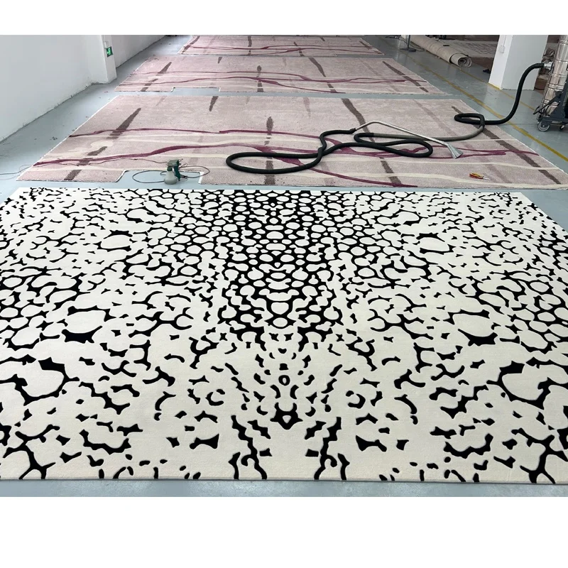 Bed Room Decoration Handmade wool  carpet rugs living room large bedroom area rug carpet black cream carpets