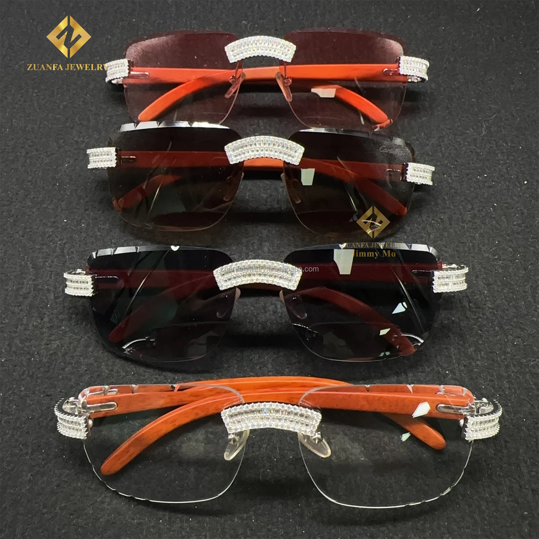 Natural Wooden Temples 925 Silver Moissanite Glasses Fashion Hip Hop Jewelry Baguette Cut Lab Diamond Man Sunglasses