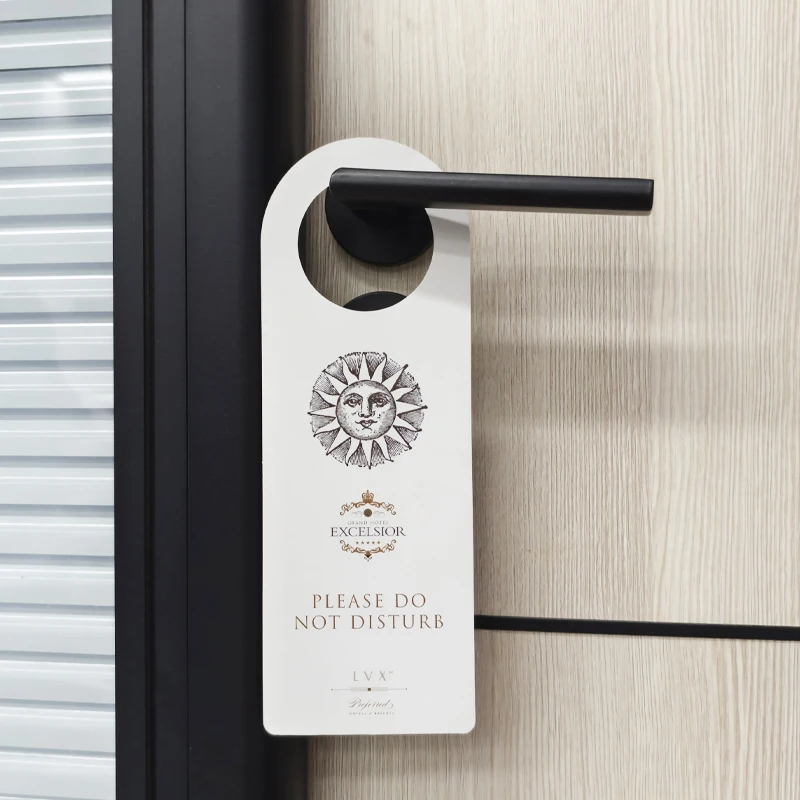 High quality door hangers paper flyers custom printing advertising card hotel room houskeeping cardboard do not disturb label