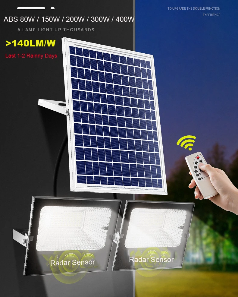 High Lumen Dimmable  Brightness adjustable Lamp 150W+150W 1Solar for 2 Flood lamps