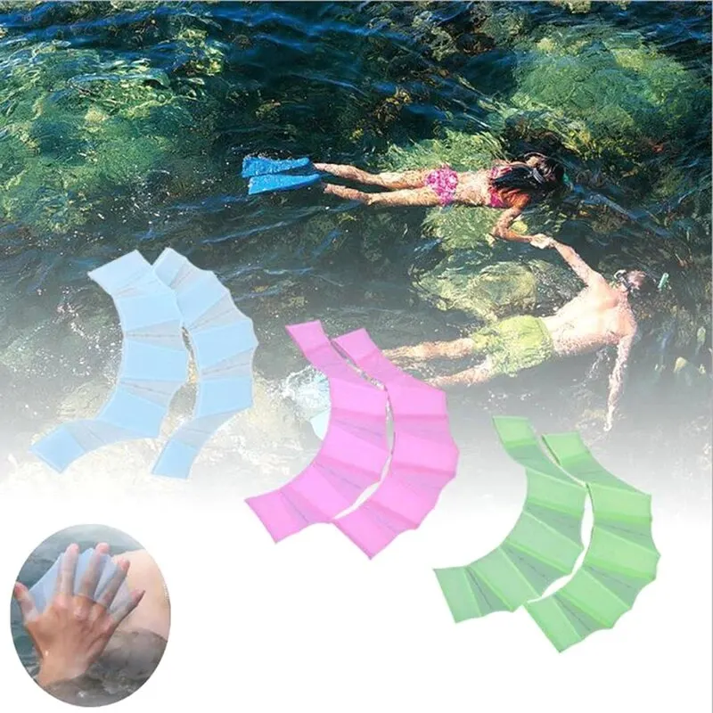 2pcs Water Sports Diving Unisex Frog Swim Type Silicone Girdles Swimming Hand Fins Flippers Palm Finger Webbed Paddle