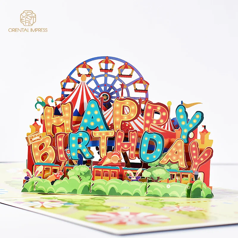 2022 Decorative Amusement Park Design Pop Up 3D Happy Birthday Greeting Card