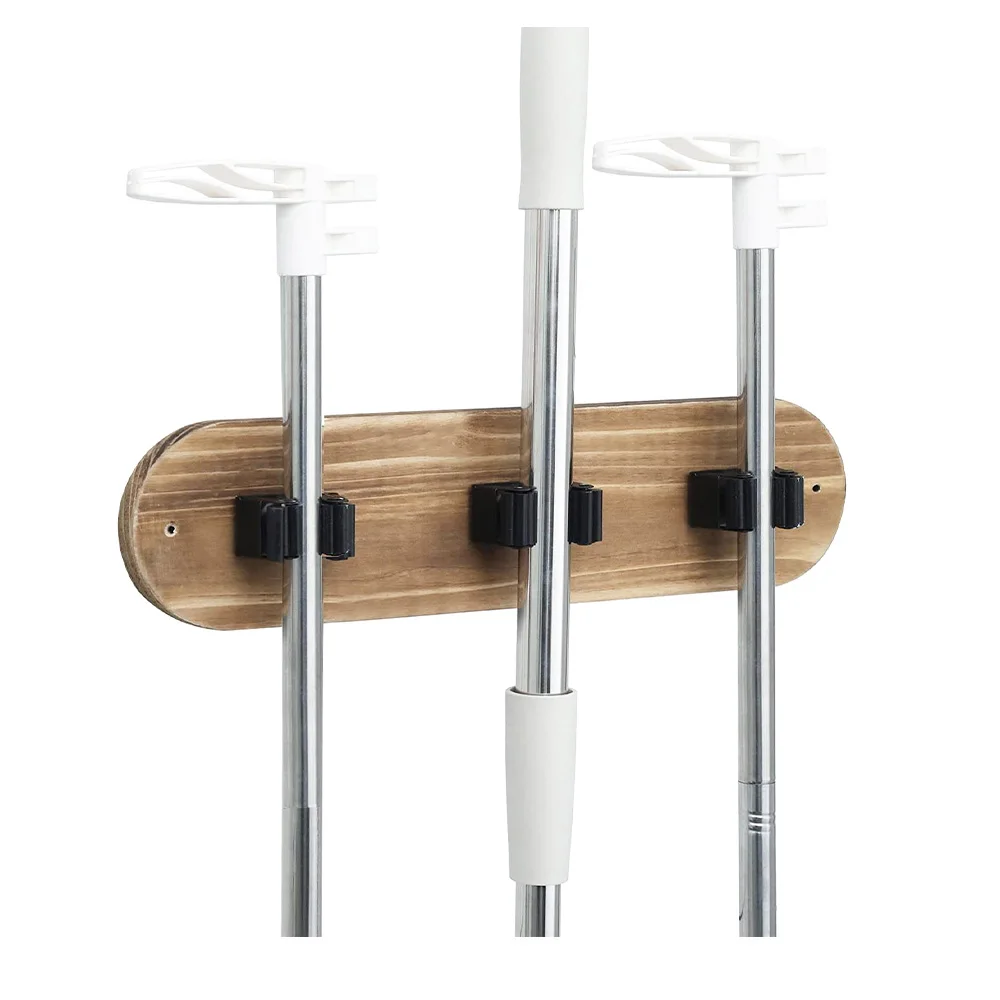 Rustic Burnt Wood Metal Wall Mounted Home Garage Rake Shovel Garden Tool Holder Closet Broom Mop Hanger Storage Rack