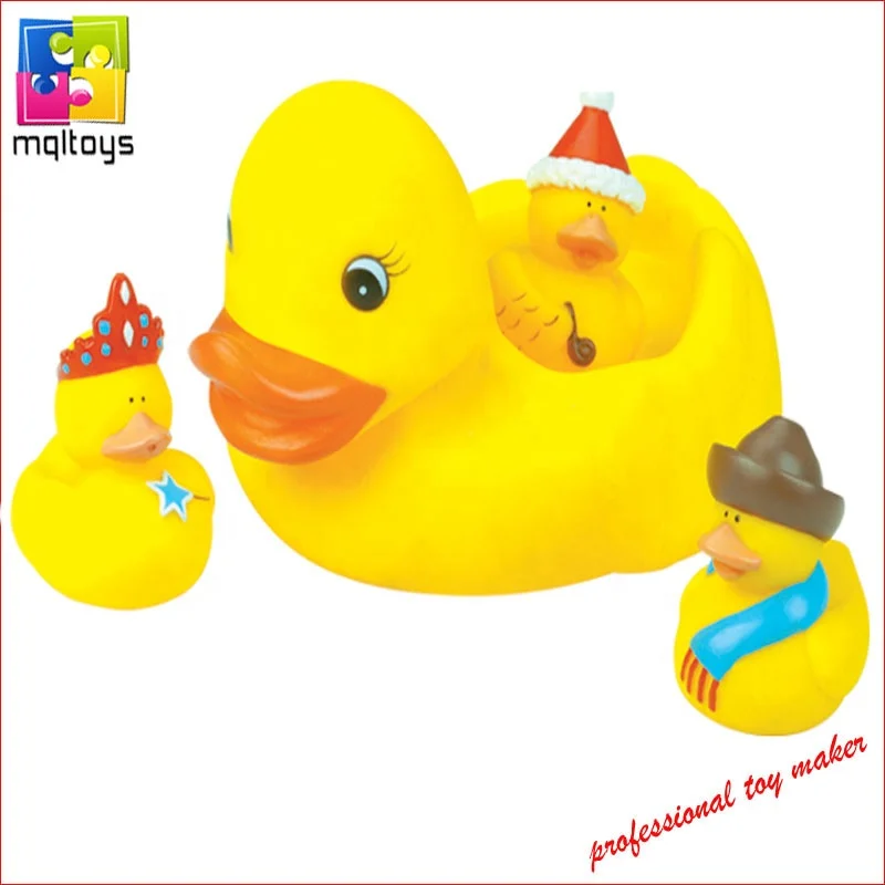 Non-toxic rubber toy 1pc yellow big duck with 3pcs small yellow duck
