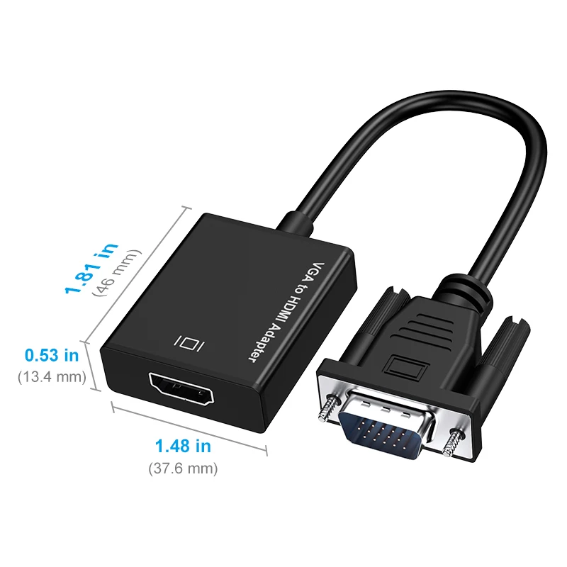 VGA to HDMI Adapter for Monitor TV Active 1080P Video Output with Audio, VGA to HDMI Converter Compatible with PC Computer