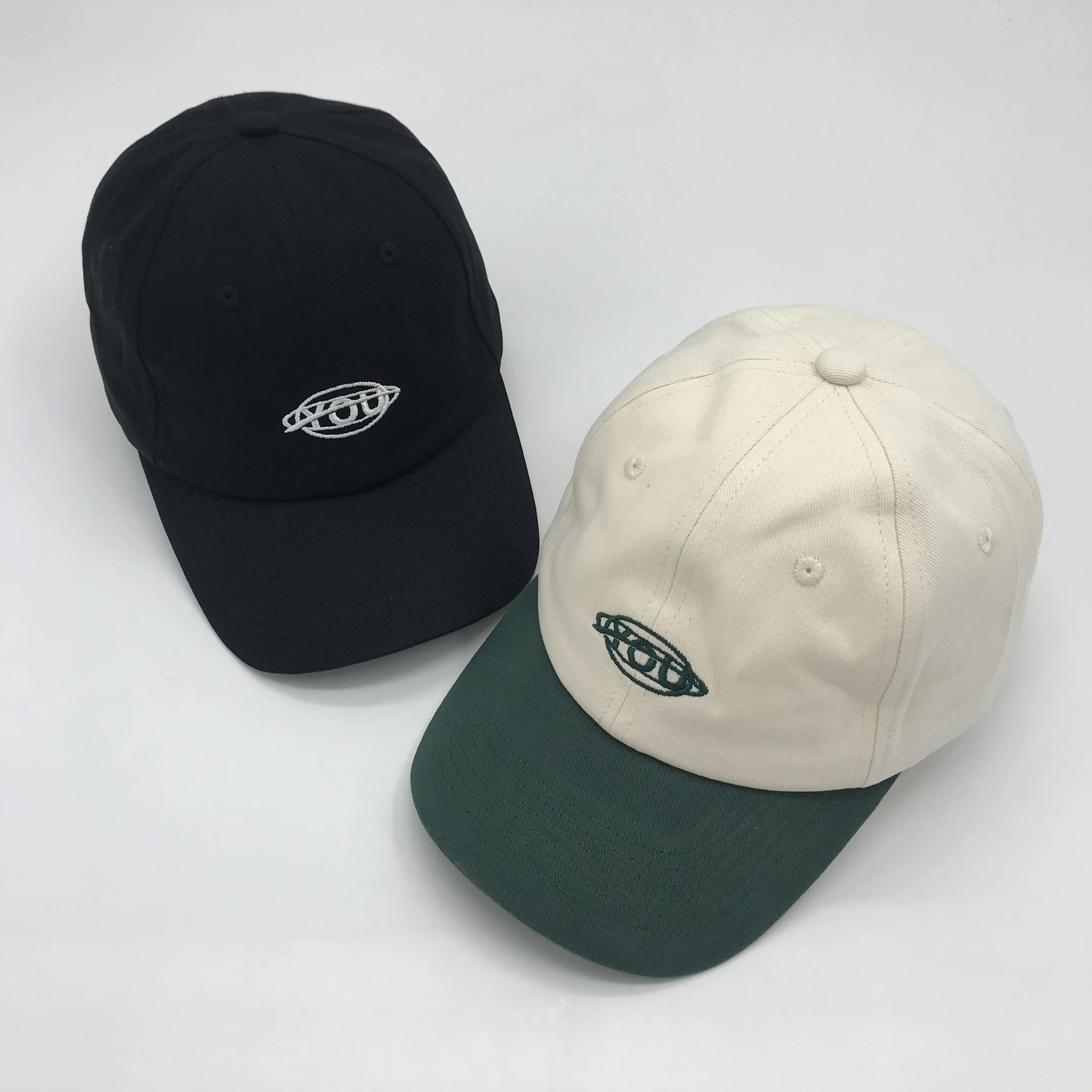 Two tone cotton green brim white dad hat wholesale high quality black hat custom embroidery logo baseball hat