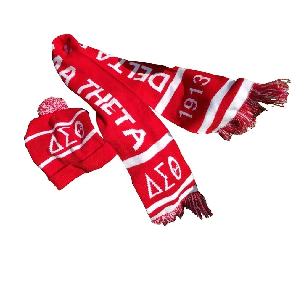 Aprise - Customized Greek Letter Logo Sport Football Scarf Delta  Sorority DST Sigma Theta1913 knitted Hat Scarf Sets