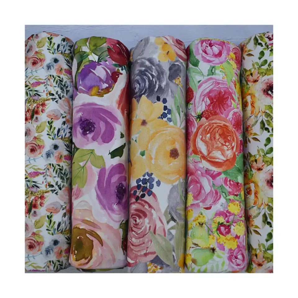 custom printing terry towel fabric digital print 95% cotton 5% spandex fabric per yard  brushed bamboo french terry fabric