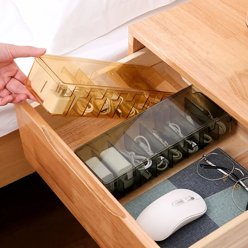 Data cable storage box With cover Mobile phone power charging cable charger plug organizer