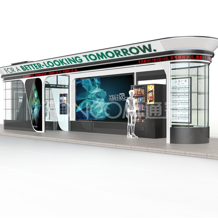Solar Power Bus Shelter Stop Station with LED Display Advertising Billboard