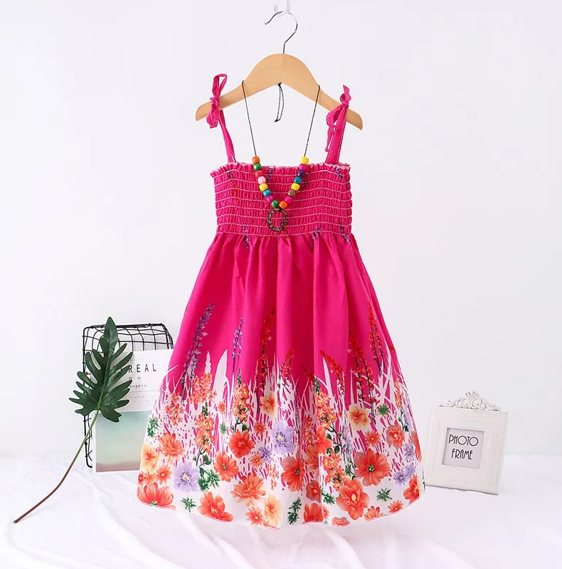 
Bulk Wholesale Sling Ruffles Bohemian Beach 2-12 Years Summer Baby Girl Fancy Floral Dresses 