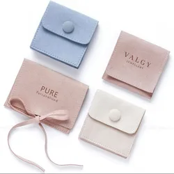Fashion Button Flat Packaging Jewelry Pouch Small Blue Pink Pocket Envelope Velvet Jewelry Bag