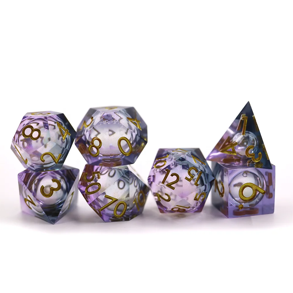 Rpg Color Resin Polyhedral Dice Set OEM ODM Board Game Liquid Dice Set 7pcs