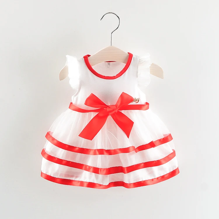 
OEM new arrival baby girls dress lovely three colors sleeveless bow cake dress girl wholesale baby frock design 
