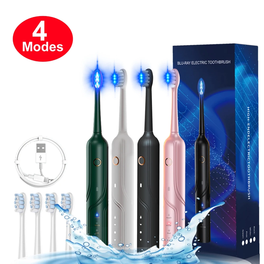OEM powerful ultrasonic usb charge rechargeable tooth brush washable whitening sonic blue light electric toothbrush