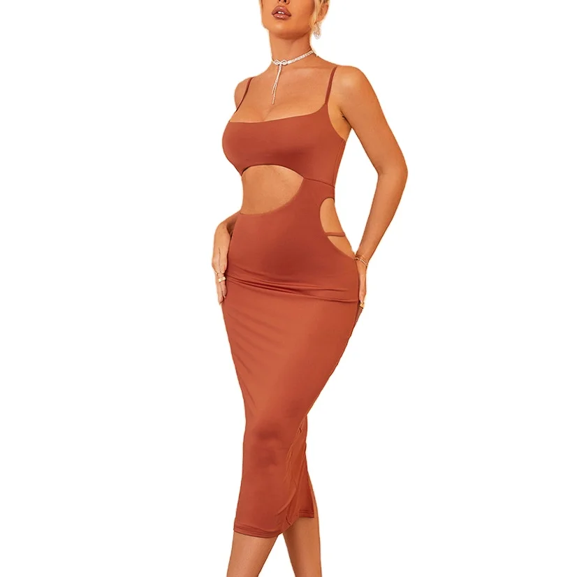 2022 European And American Summer New Hollow Backless Square Neck Suspender Skirt Sexy Dress