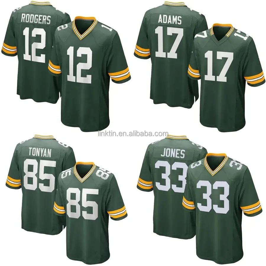 Мужская командная униформа для американского футбола #12 Aaron Rodgers #33 Jones #17 Davante Adams