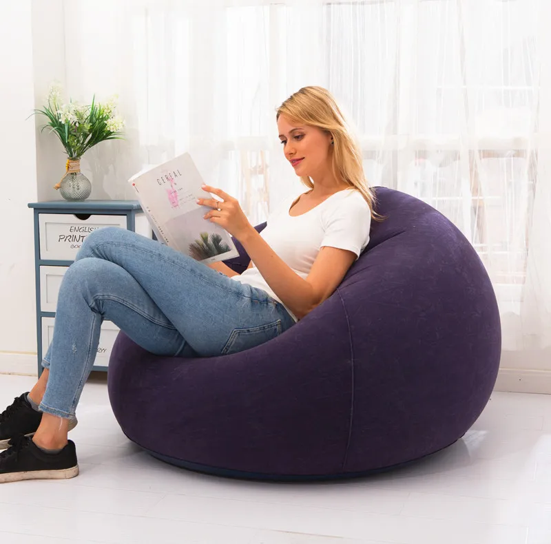 Factory Price Round Inflatable Lazy Air Sofa Foldable Pvc Flocking Inflatable Lounger Air Sofa For Living Room