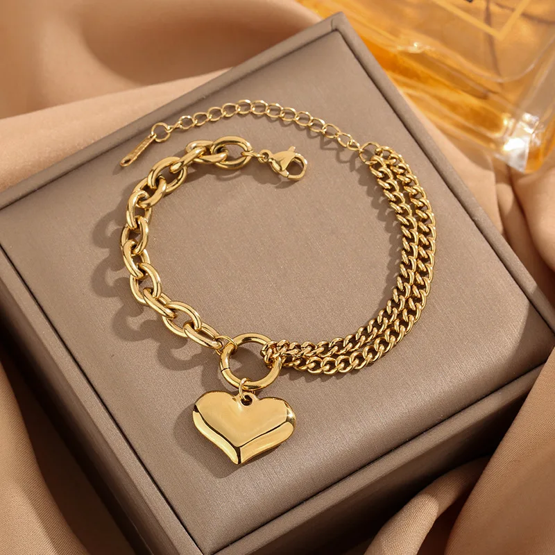 Stainless Steel 18k Gold Layered Pearl Shell Clover Butterfly Heart Chain Charm Bracelet Women Tennis Zircon Evil Eyes Bracelet