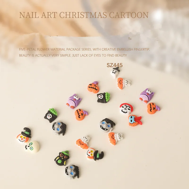 20pcs Halloween resin diamond cute cartoon skull wizard pumpkin head nail art decorations