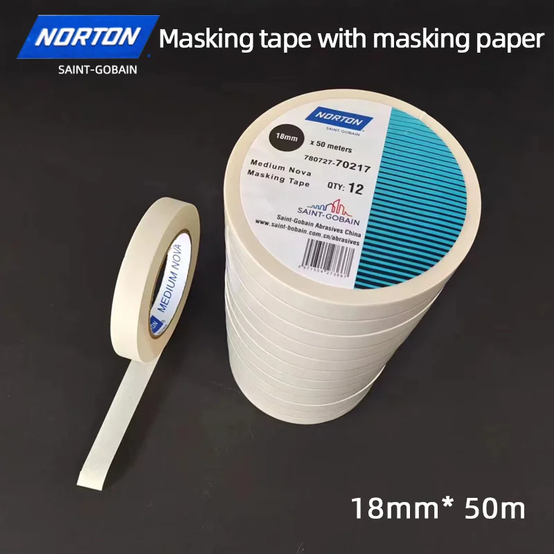 1 Roll Of NORTON 18mm*50m Paper Tape Auto Spray Paint Non-Trace Masking Paper High Temperature Resistant Paint Coating Shielding