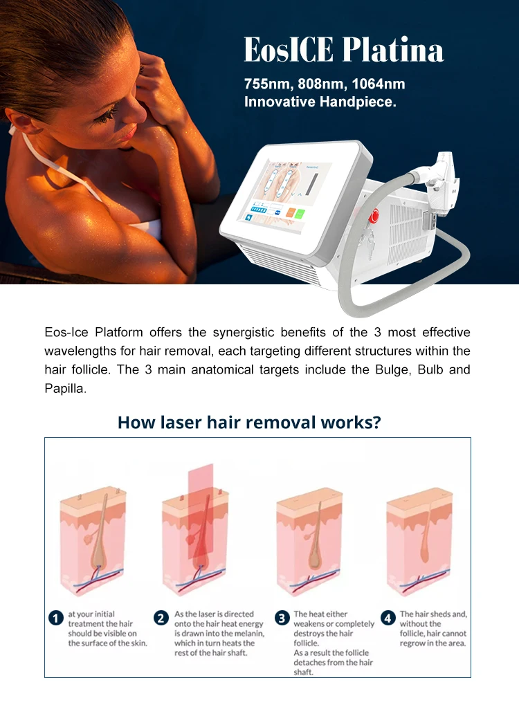 Promotion Price Portable Painless Triple Wavelength Diode Laser Hair Removal For Dark Skin