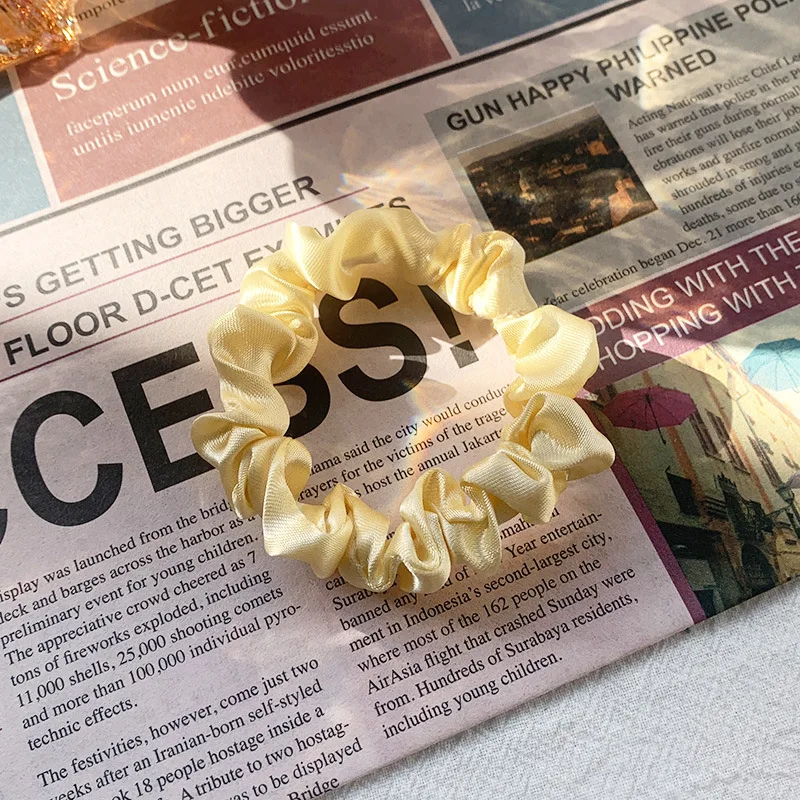 Wholesale Cheap Cute Thin Skinny Satin Scrunchies Women Girls Elastic Hair Tie Small Polyester Hair Scrunchies Custom