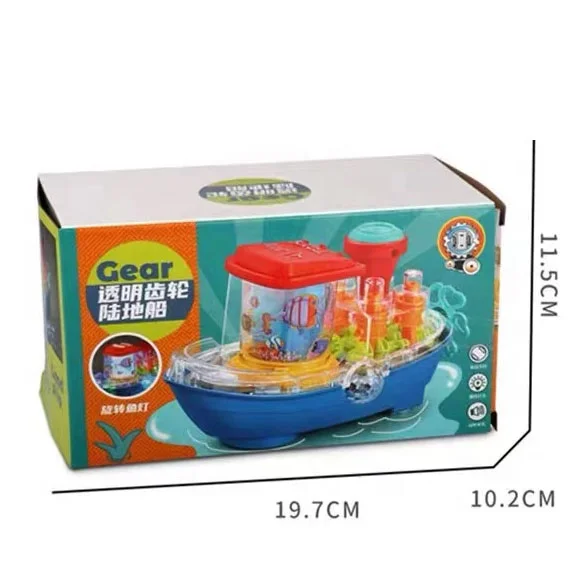 Electric universal transparent gear boat with music and light rotating cruise ship kids toy boat
