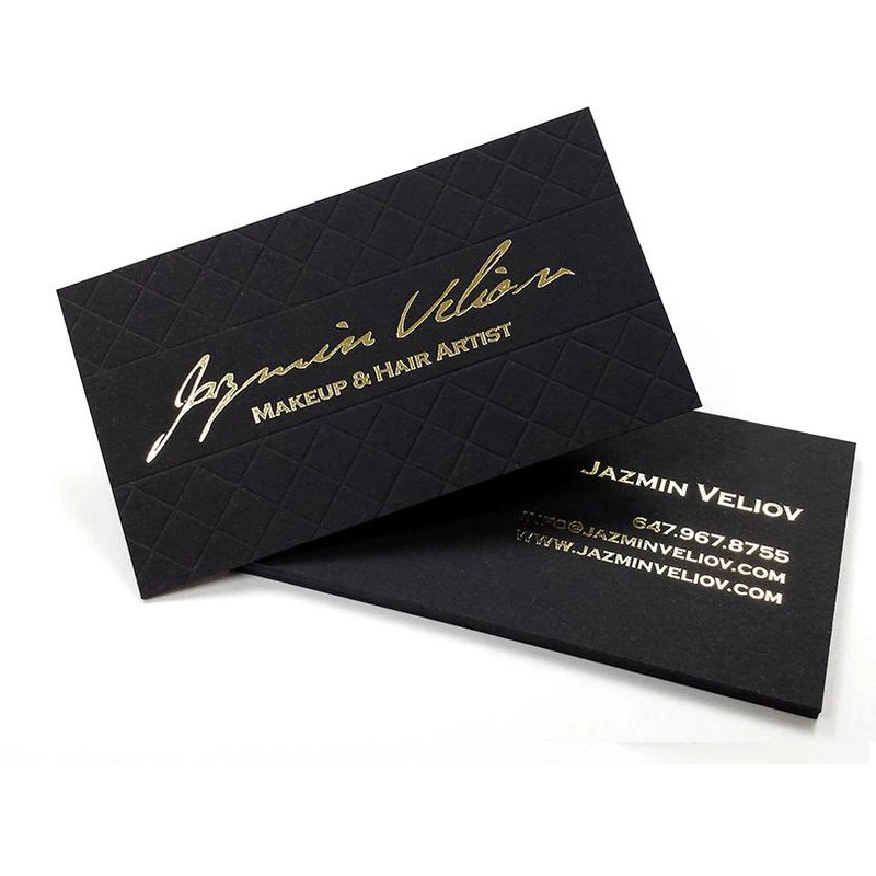 Luxury hot stamping gold metal  foil black cardboard business visiting name cards with logo