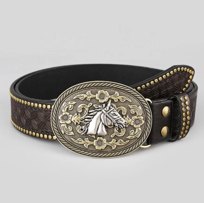 Factory customized wholesale Western embossed denim fashion belt