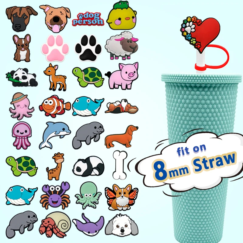 HYB 8mm Popular Dog Pig Fish Panimals Personalized Straw Toppers for Tumbers Covers Cap Wholesale Customs Topper