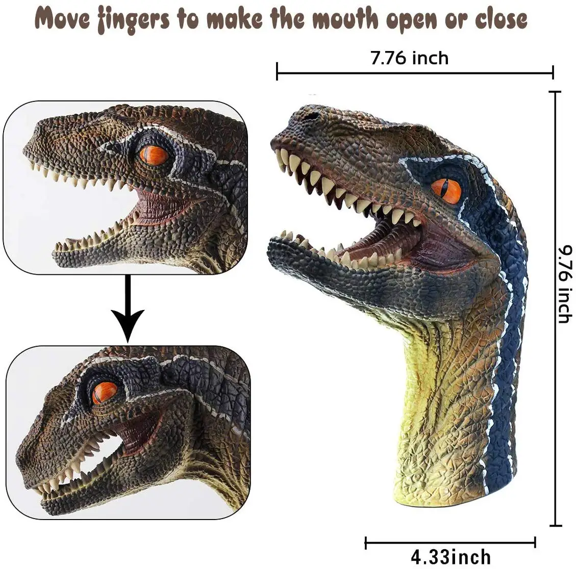 Realistic High Quality Soft PVC Plastic Dinosaur Toys Realistic Eco-friendly Dinosaur Hand Puppet Velociraptor Puppet