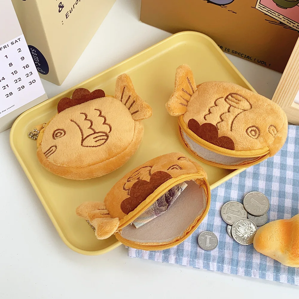 New Product Cute Seabream Braised Shape Plush Wallet Cartoon Snapper Plush Mini Coin Purse Data Line Bag Key Chain Trinkets