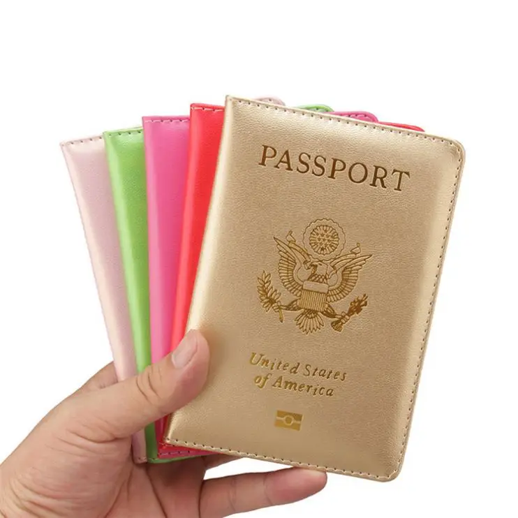 Customized The United States of America Passport Holder Shinny Surface Multi 8 Colors Gold Foiled Debossed  Passport Case