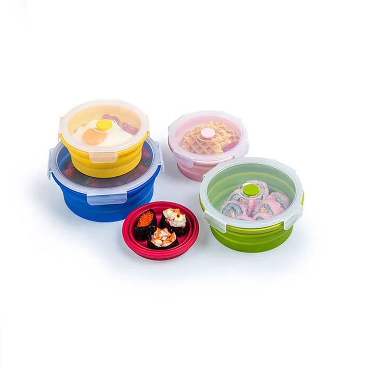 4 Pcs Bento Lunch Box Leakproof,Collapsible Silicone Lunch Box Picnic Food Container