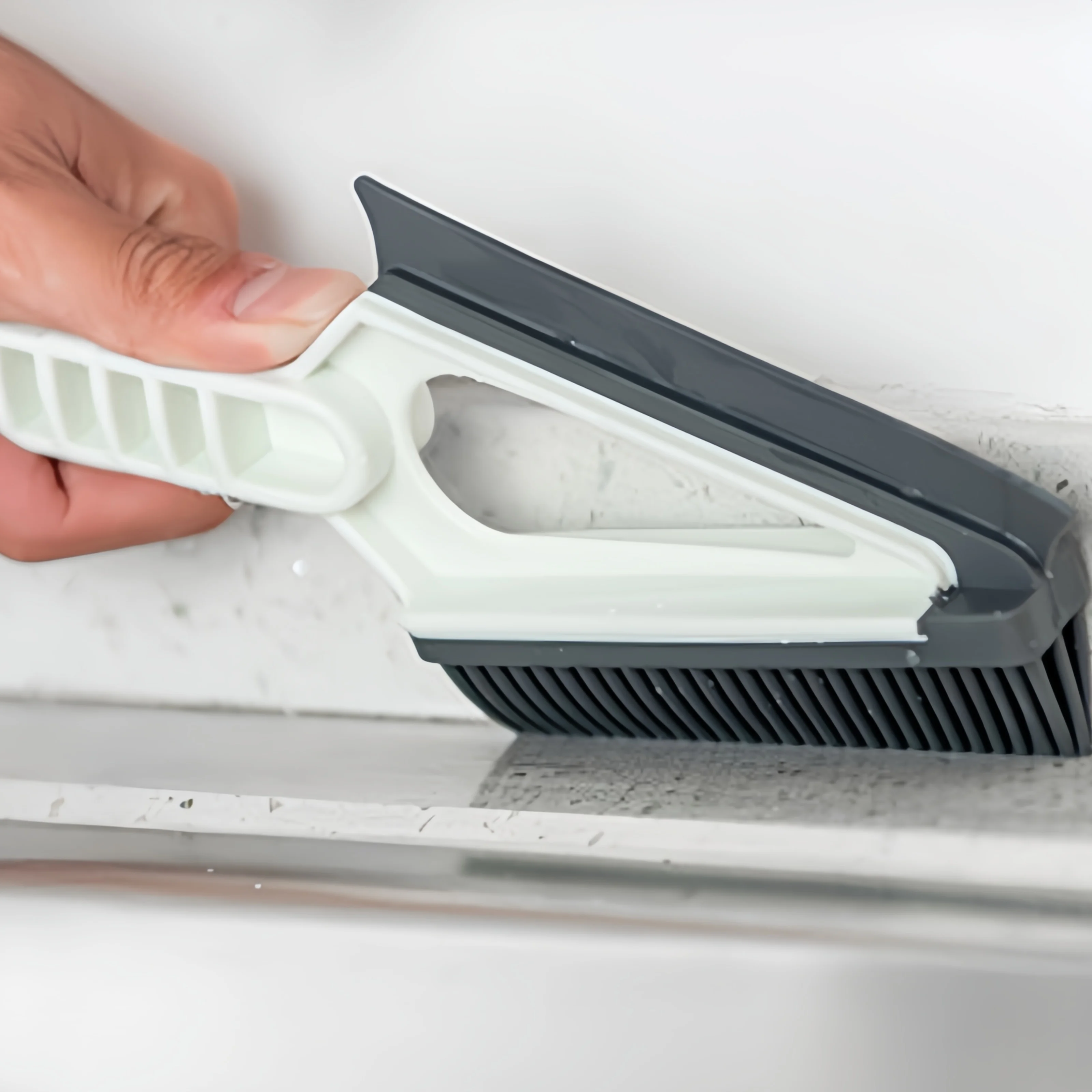 New Design 2-in-1 TPR Triangle Crevice Cleaning Brush & Scraper with Anti-slip Plastic Handle For Window Floor Gap Cleaning