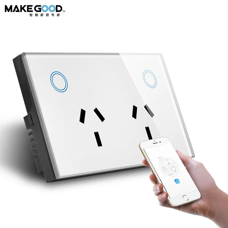 Australia SAA Smart Home Appliances Crystal Tempered Glass Tuya Voice Control Smart Wifi Socket with Usb Multi Socket