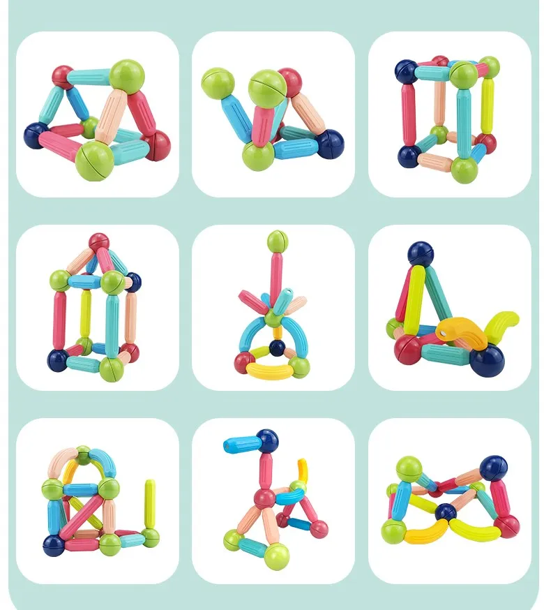 128pcs early education 3D magnetic sticks set magnetic construction building blocks balls and bar stacking STEM toy