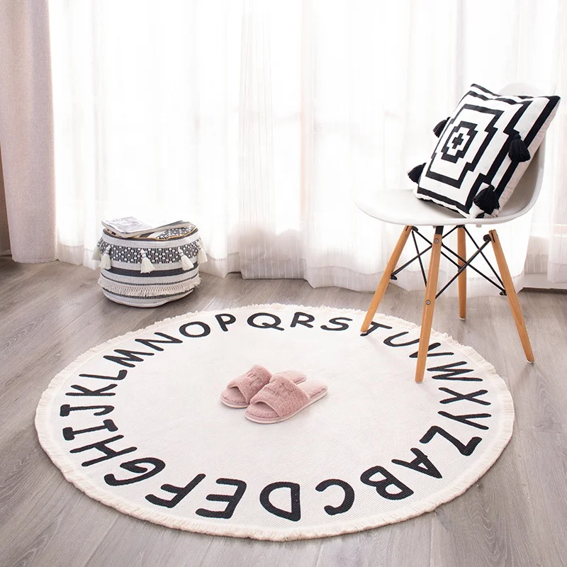 
Home Decor Round Printed Wholesale Woven Bedroom Living Room Carpet Throw Low MOQ Tassel Letters Modern Rugs 
