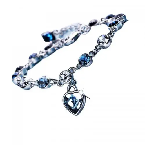 silver color plated Heart Austrian Crystal jewelry Bracelets for woman Zinc Alloy with 5cm extender chain & rhinestone 1653966