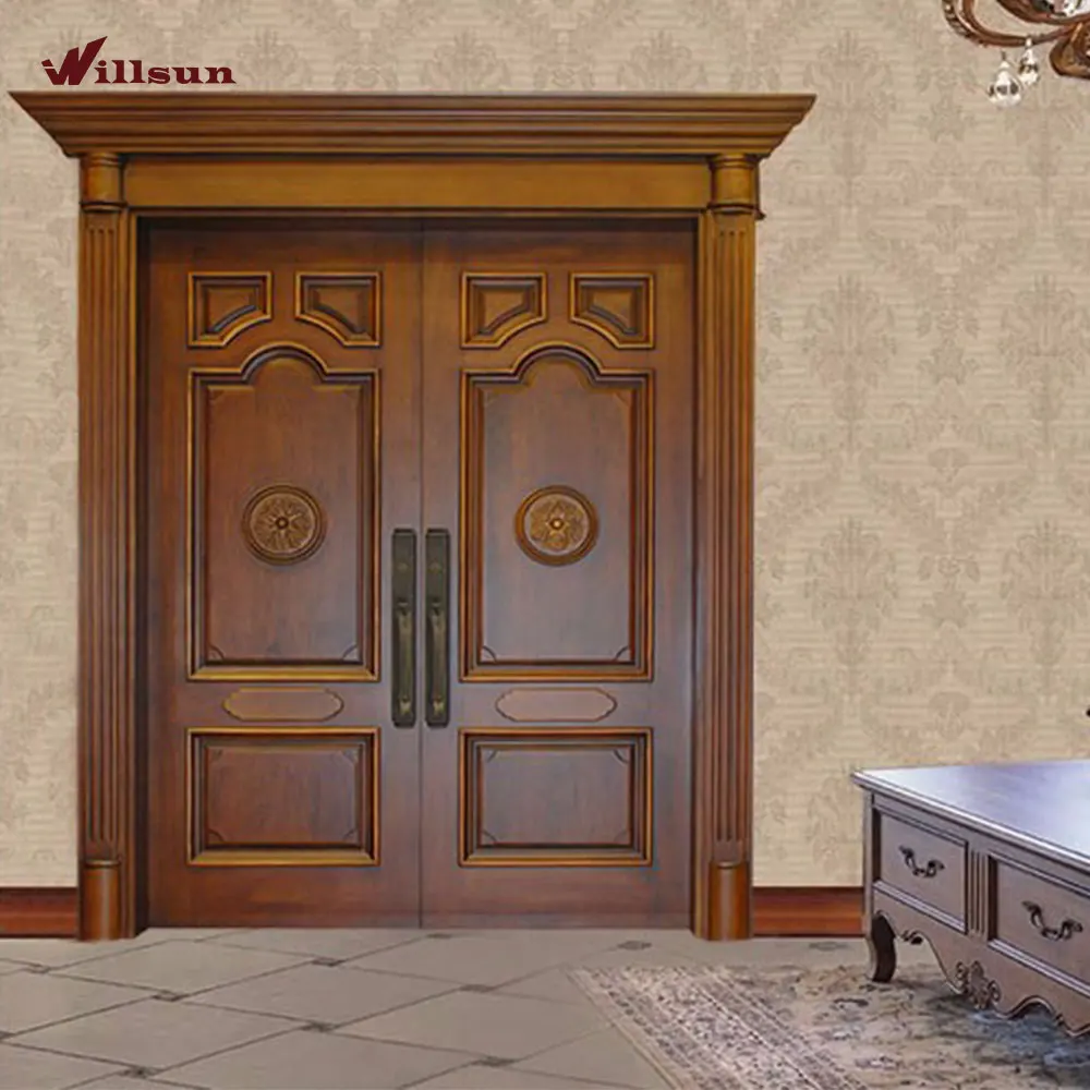 Luxurious Golden Lacquer Carved White Wooden Front Doors White French Doors Wood Double Entry Doors